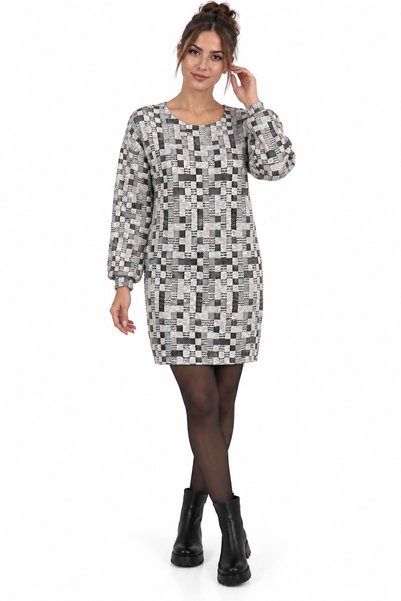 Atelier Anca Socolovschi Rochie dama, gri cu imprimeu carouri multicolor