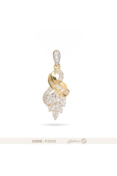 silveraty تعليقة فضة زركون بتصميم ورقي متدرج مطلية بالروديوم وماء الذهب