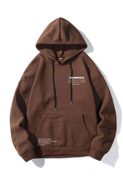 K KOZZ STYLE Unisex 3 Thread Organic Cotton Oversize the Happiest Hooded Hood...