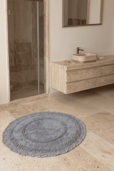 İrya Moon Yuvarlak %100 Pamuk Banyo Paspası 90x90 Cm Bulut Gri