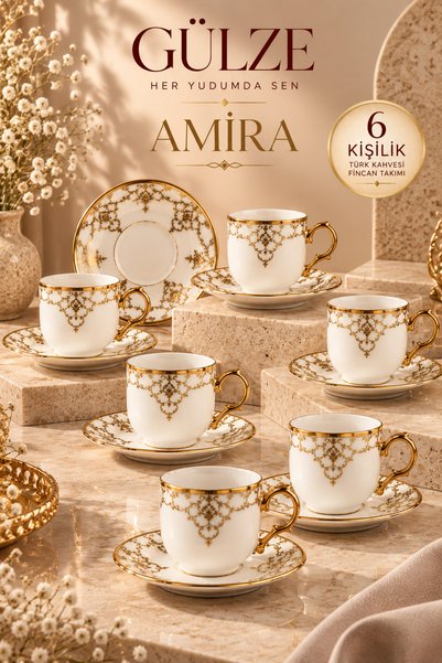 GÜLZE 6 Kişilik - Prestige / Diomand Series / AMİRA Model Kahve Fincan Takımı...
