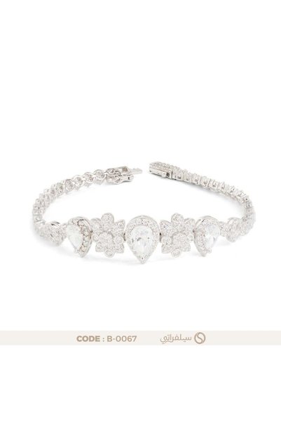 silveraty Tear Drop and Flower Bracelet 925 Sterling Silver with Zircon, Rhod...
