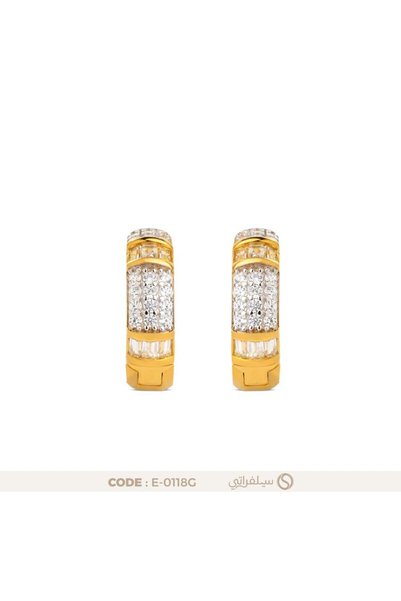 silveraty حلق نصف دائري مرصع بالزركون فضة عيار 925 مطلي روديوم وماء الذهب