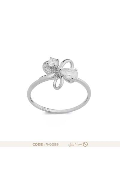 silveraty خاتم فيونكة بفصوص زركون فضة عيار 925 مطلي روديوم