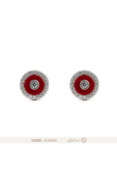 silveraty حلق دائري بصدف أحمر فضة عيار 925 مطلي بالروديوم