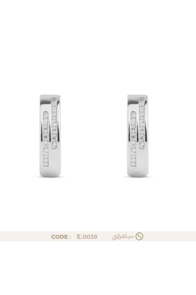 silveraty حلق دائري فضة عيار 925 مرصع بالزركون، مطلي روديوم