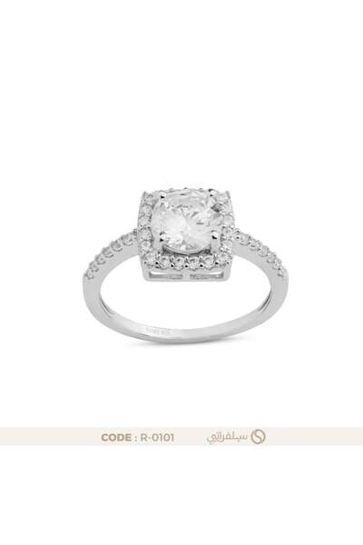 silveraty خاتم فضة عيار 925 بهالة مربعة مرصع بالزركون