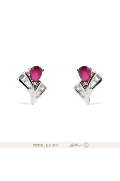 silveraty حلق بفص روبي فضة عيار 925 مطلي روديوم
