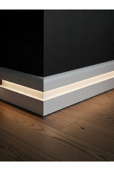 KMS HOME Led Kanallı Beyaz Süpürgelik Lake Pvc Süpürgelik 12 cm Yüksekliğinde...