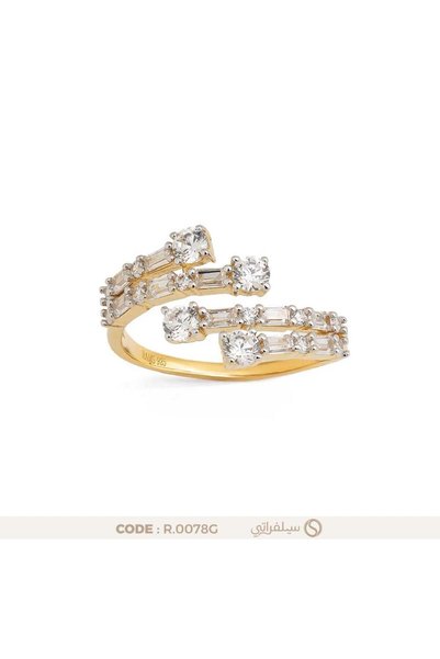 silveraty خاتم فضة مفتوح مرصع بالزركون عيار 925 مطلي بالروديوم والذهب