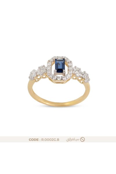 silveraty خاتم فضة عيار 925 بفص زركون أزرق مطلي روديوم وماء الذهب