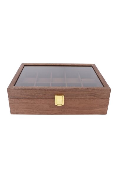 Noonedibs 10 grilă cutie de ceas din lemn capac transparent ceas bijuterii de...