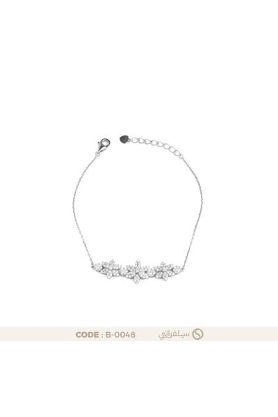 silveraty سوار الزهور فضة عيار 925 مرصع بالزركون، مطلي روديوم