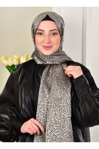 BURDEN IPEK شال حجاب جاكار أنيق بنقشة الفهد باللون الفضي – 75 × 190 سم، لمسة ...