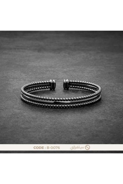silveraty سوار رجالي مفتوح ثلاثي الصفوف فضة عيار 925، مطلي روديوم