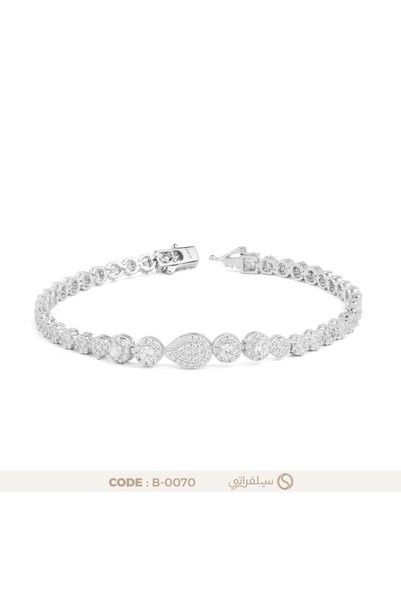 silveraty سوار فضة تنس دائري بوسط دمعة مرصع بالزركون، مطلي روديوم