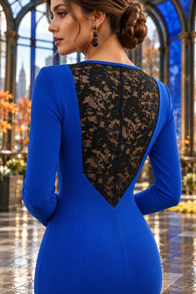 moda wanilia Rochie midi din crep importat, cu mâneci lungi, spate decupat și...