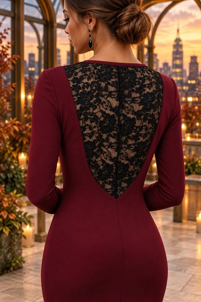 moda wanilia Rochie midi din crep importat, cu mâneci lungi, spate decupat și...