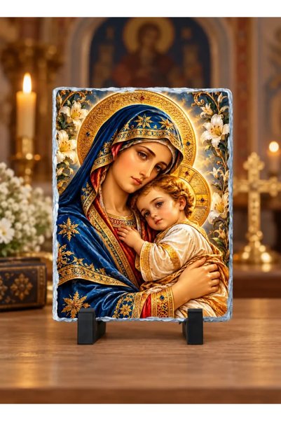 peGiftuiala Placă de ardezie religioasă – Fecioara Maria cu Pruncul Isus