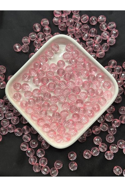 Bijumix Aksesuar 25 Gram 9,5 mm Şeffaf Açık Pembe Fasetli Yuvarlak Akrilik Pl...