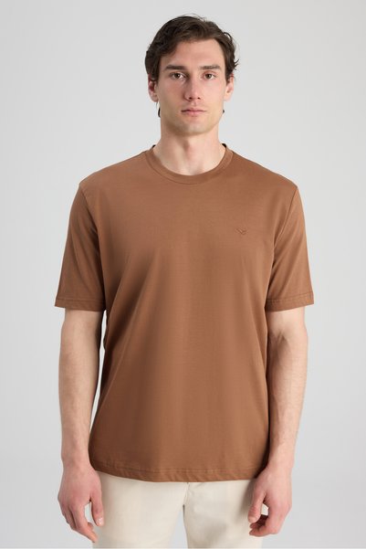 D'S Damat Ds Damat Regular Fit Caramel Embroidered 100% Cotton Single Jersey ...
