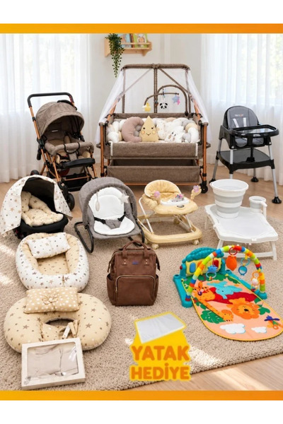 modabebekler Bebek Arabası Pusetli Beşik Mama Sandalyesi Ana Kucağı Küvet Babynest Yenidoğan Tam Bebek Çeyiz Seti