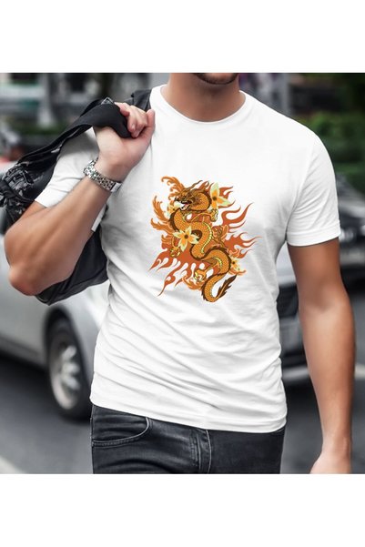 Bk Gift Dragon Design White T-Shirt-1