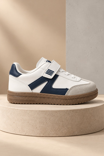 Tonny Black Unisex Beyaz Lacivert Rahat Kalıp Termo Taban Cırtlı Sneaker