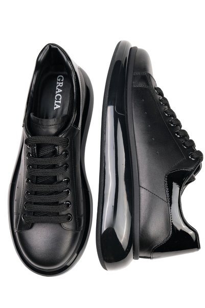 ALTA GRACIA Women's Genuine Leather Sneakers—Black, Thick Balloon Soles, Lace...
