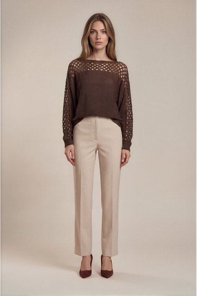 Spazio Ajurlu Kayık Yaka Triko Bluz KAHVERENGİ