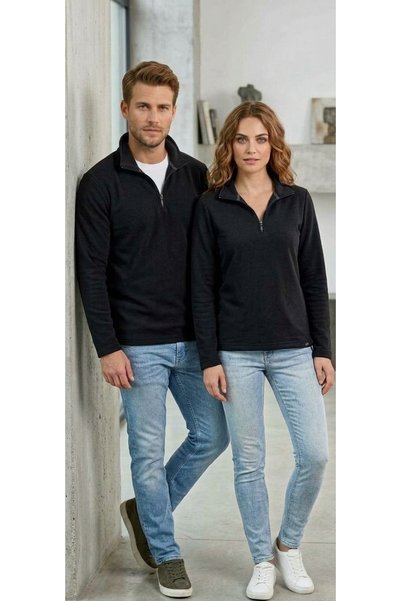 Baran Işık Sümer Işık Unisex Stand Collar Half Zipper Lined Cotton Winter Swe...