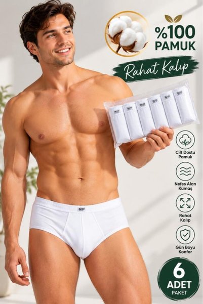 trendybee Men's Slip Underwear 6-Piece Boxed Pack – White |   100% Cotton