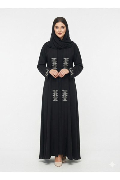 RIZQE Rizqé Obsidian Frost Black Abaya | Silver Diamond Embroidery