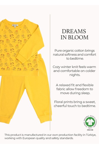 Ozmoz By Mukadder Özden Organik Çiçek Baskılı Sarı Kışlık Minik Kız Çocuk Pijama Takımı