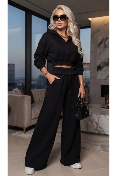 winmoda Foldable Detailed 3-Thread Wide Leg Relaxed Fit Sweatpants
