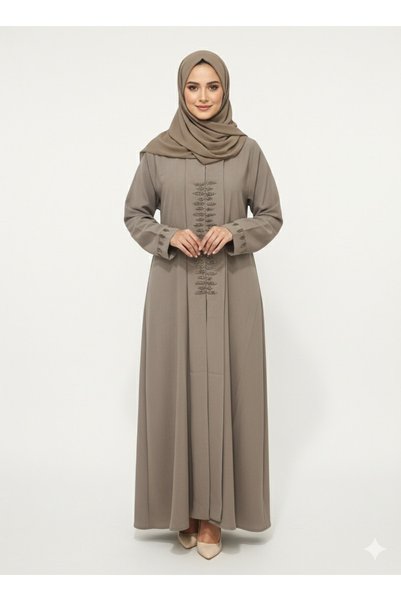 RIZQE Rizqé Coffee Brown Abaya | Tonal Leaf Embroidery