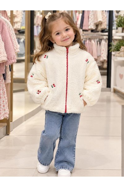 Trolly Kids KIZ ÇOCUK KREM PELUŞ FERMUARLI CEKET
