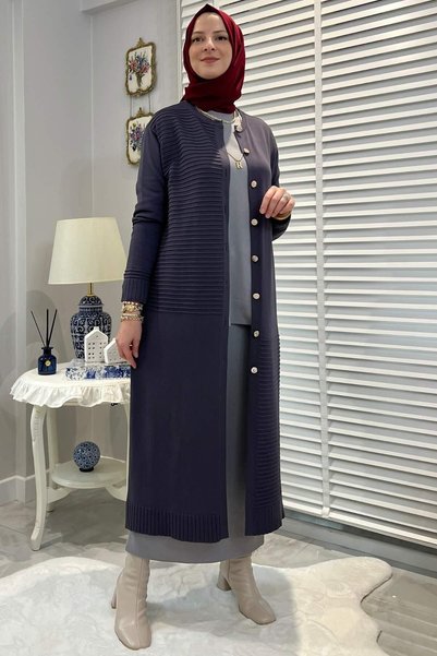 Rabia Şamlı Magnolia Anthracite Knitwear Cardigan
