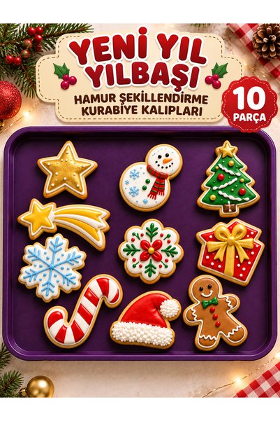 Mourlab Yılbaşı Kurabiye Kalıbı Seti 10 Parça, Çam Ağacı Kardan Adam Yılbaşı ...
