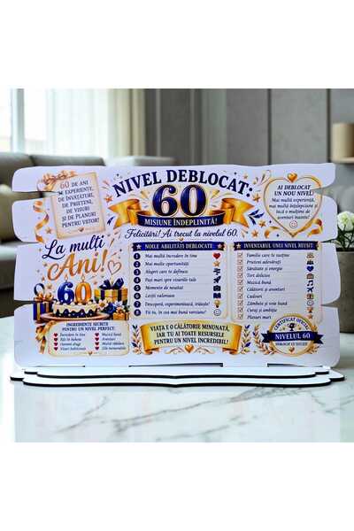 OEM Cadou Aniversare 60 de Ani – Plachetă „Nivel Deblocat: 60”, 28x18 cm