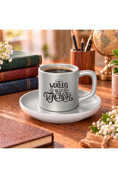 Bk Gift The World's Best Teacher Designed Matte Silver Turkish Coffee Cup and...