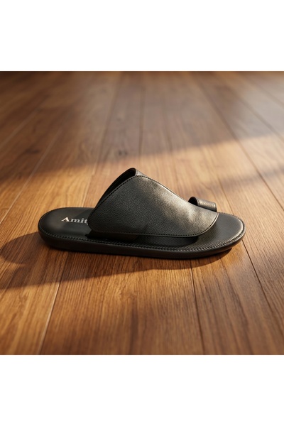 SaudEva Foot صنادل رجالية جلدية مريحة بحلقة للقدم، بنعل متوسط مبطن ودعم للكعب...
