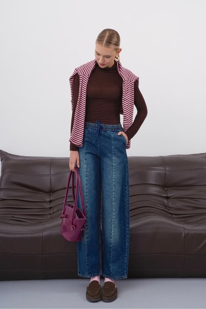 macharel jeans Дамски панталони с удобна кройка, с еластична талия и джобове