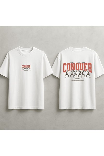 Zuvian Unisex Muay Thai Blok Yazı Sırt Baskılı %100 Pamuk Oversize Tişört