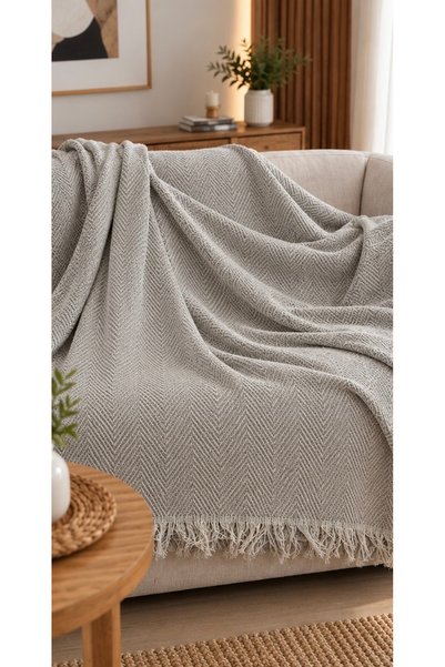 DİVALDİ 180x300 Balık Sırtı Desen Koltuk Örtüsü Gri