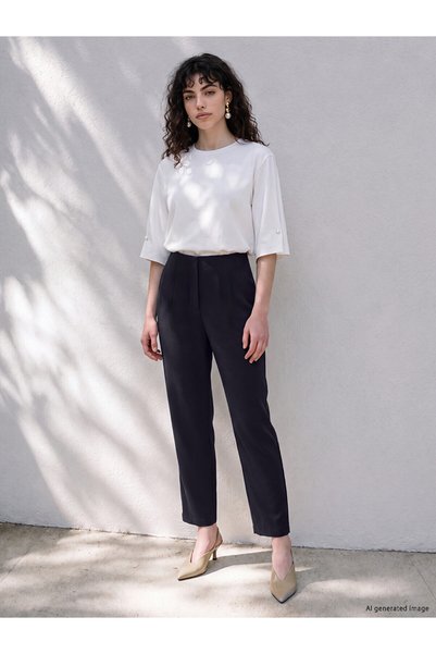 LC Waikiki Nevavm Lcw Petite Navy Blue Loose Fit Women's Pleated Fabric Pants...