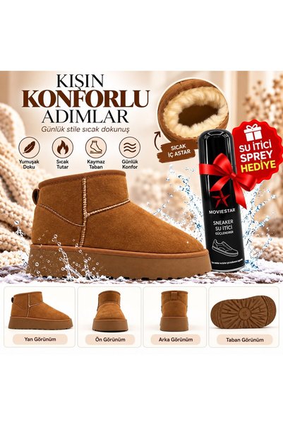 Look Life Cizme ultra-mini cu platformă, căptușit cu blană de pluș