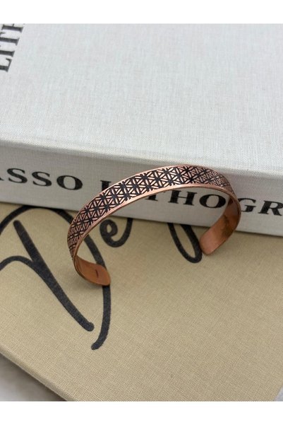 Hedef Bijuteri Raw Copper Unisex Geometric Motif Adjustable Bracelet06