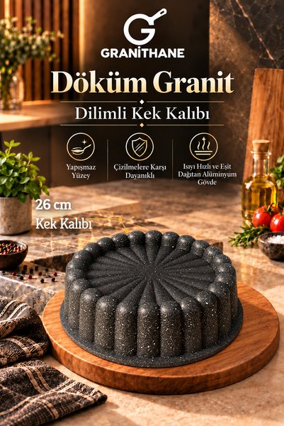GRANİTHANE Döküm Granit Tart Kek Kalıbı 26 cm Yapışmaz Yüzeyli Çizilmeye Daya...