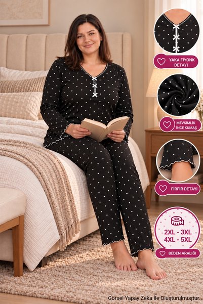 SEBOTEKS Seasonal Thin Fabric Patterned Long-Sleeved Plus Size Women's Pajama...